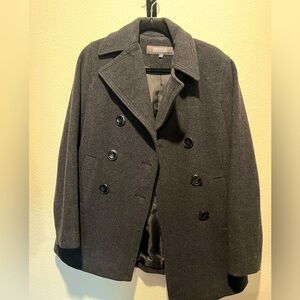 Kenneth Cole Reaction Double Breasted Wood Blend PeaCoat Charcoal Gray Size 2 S